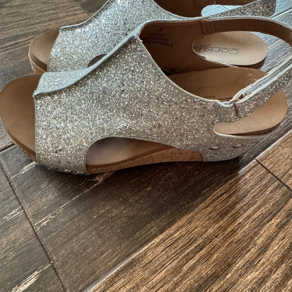 Corkys Silver Glitter Platform Slingback Sandals